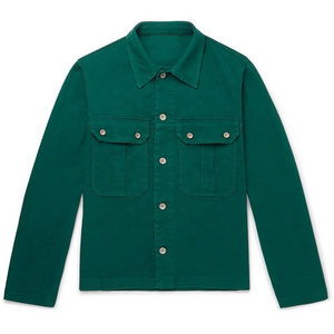 Pakistan Breathable Turn Down Collar Button Up Front Durable Green Cotton Work wear Heavy Cotton Work Jacket with Hand Pockets