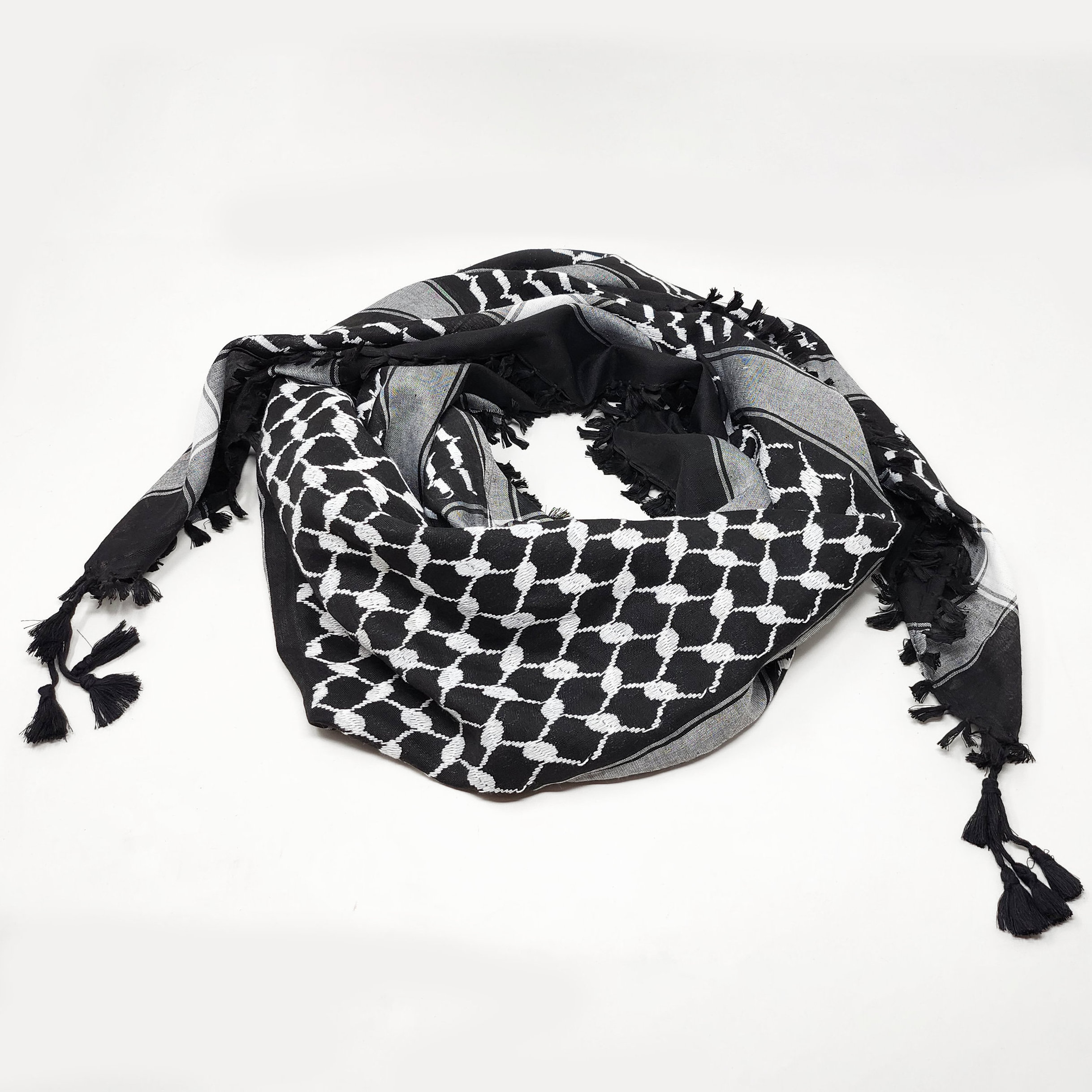 Customizable Palestine Scarf Men and Women's Arab Keffiyeh Polyester Shemagh Wrap Turban Cover Head Scarf with Tassels