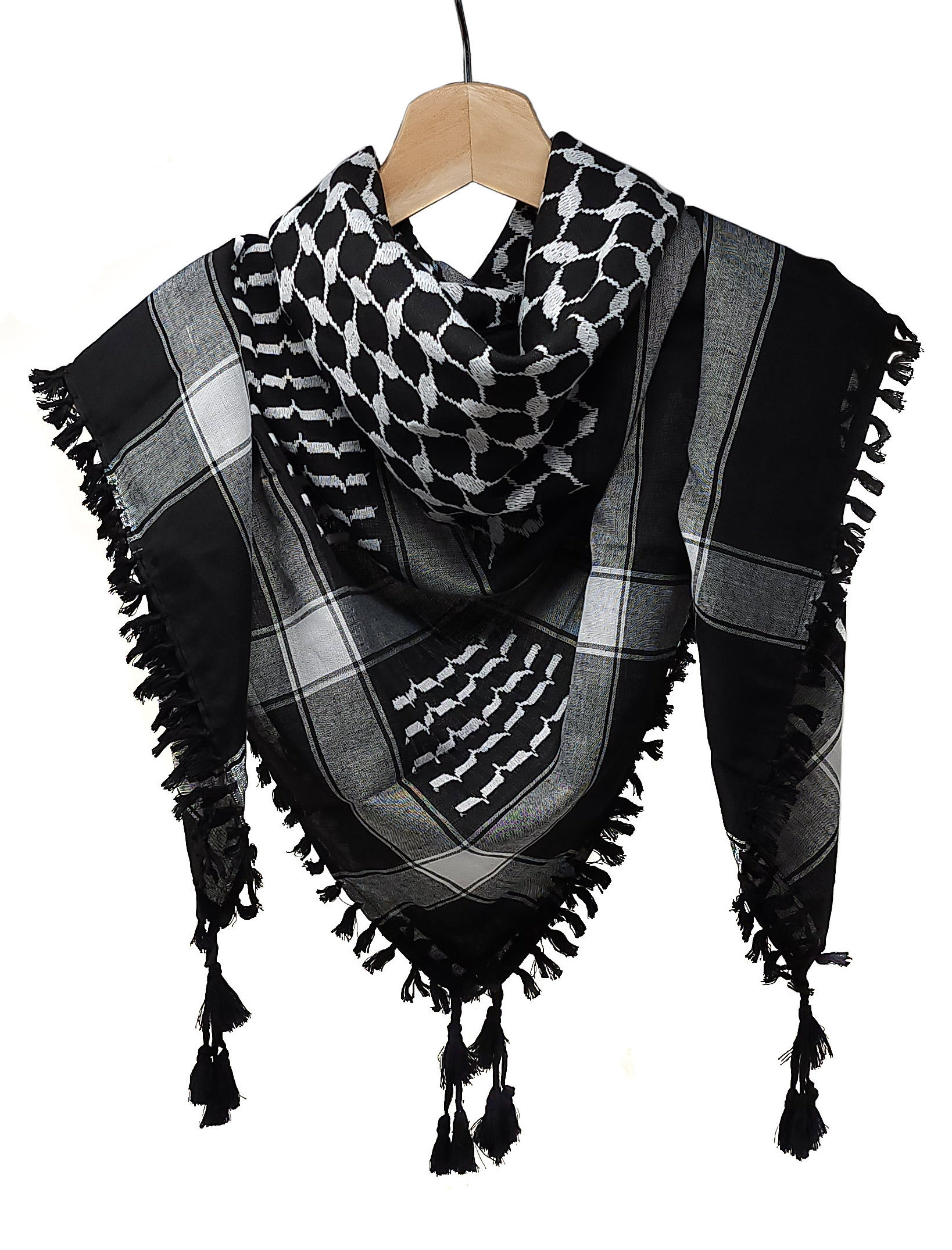 Customizable Palestine Scarf Men and Women's Arab Keffiyeh Polyester Shemagh Wrap Turban Cover Head Scarf with Tassels