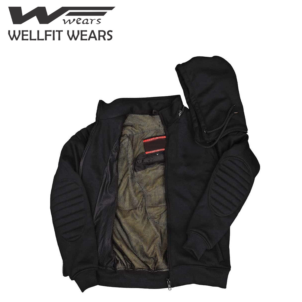 3-Layer Multi Functional Armored Motorcycle Hoodie with branded Abrasion Resistant and Cut Proof Reinforced Lining material