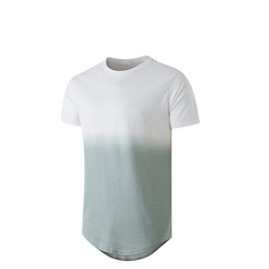 Round Bottom Curved Hem Long Side Men Tops Deep O-Neck Tees 100% Cotton Custom Longline Fashion T Shirt