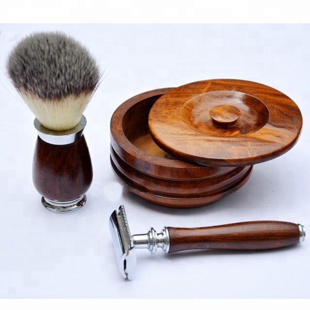 Professional Rosewood Shaving brush Safety razor and Shaving bowl Set