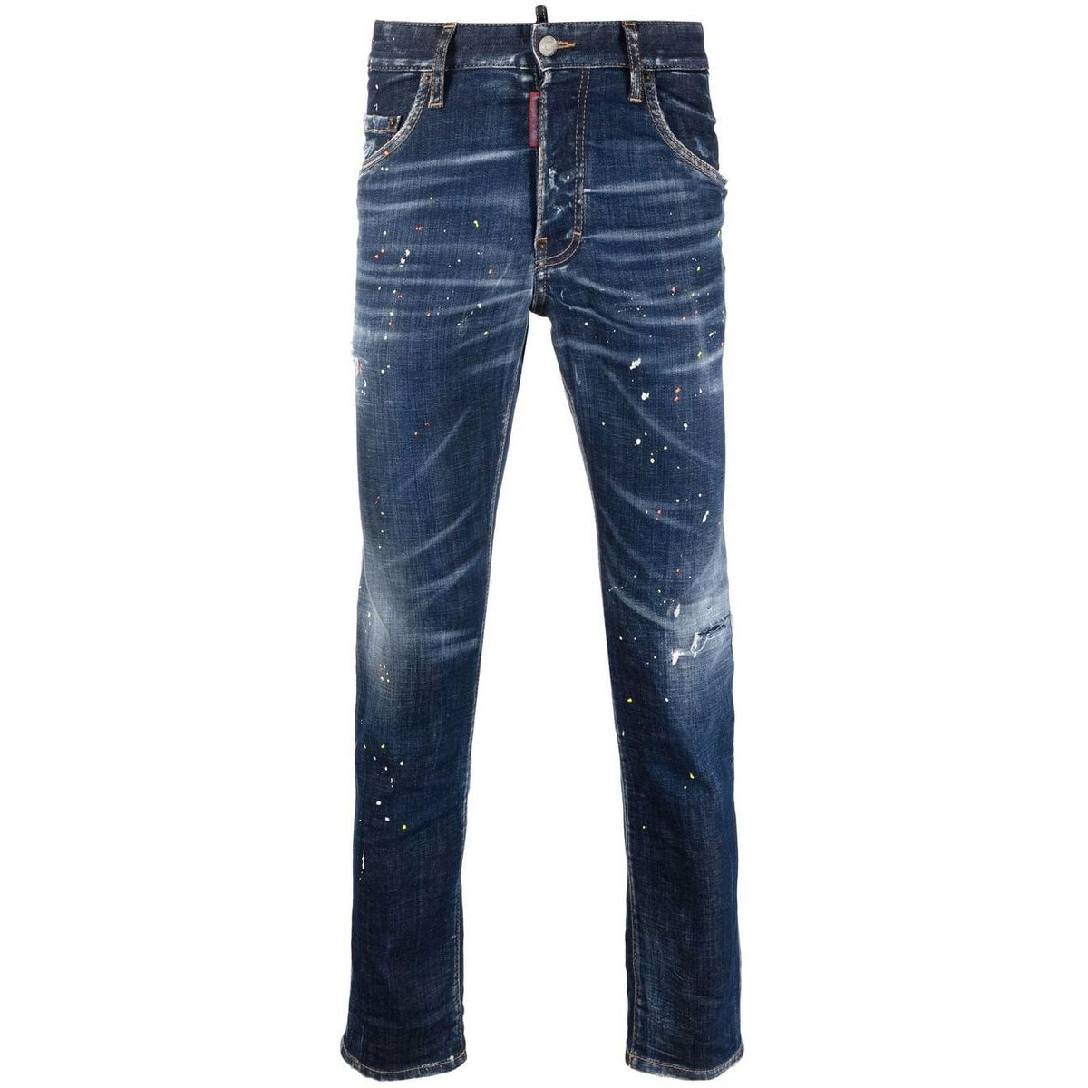 Blue Skinny Paint Jeans Men Vintage Distressed Ripped Denim Pants High Street Stacked Zip Fly Jeans