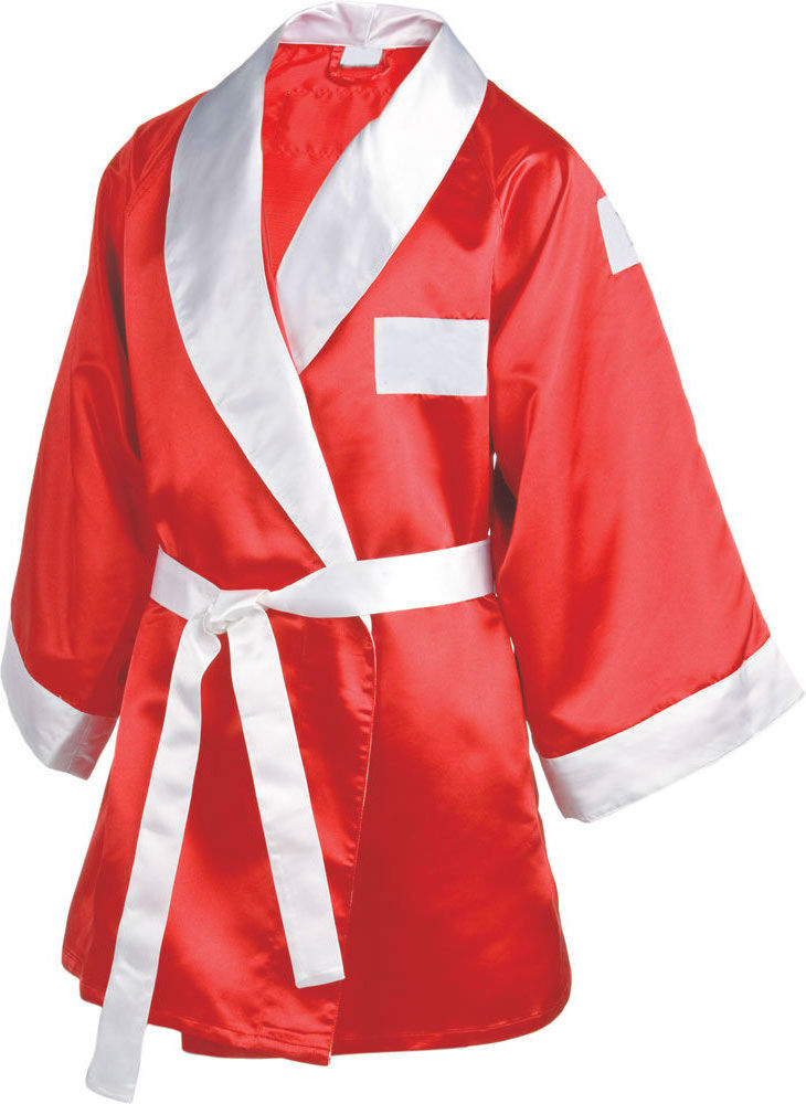 Sexy Ladies Full Length Satin Boxing Robe White with Pink Trim