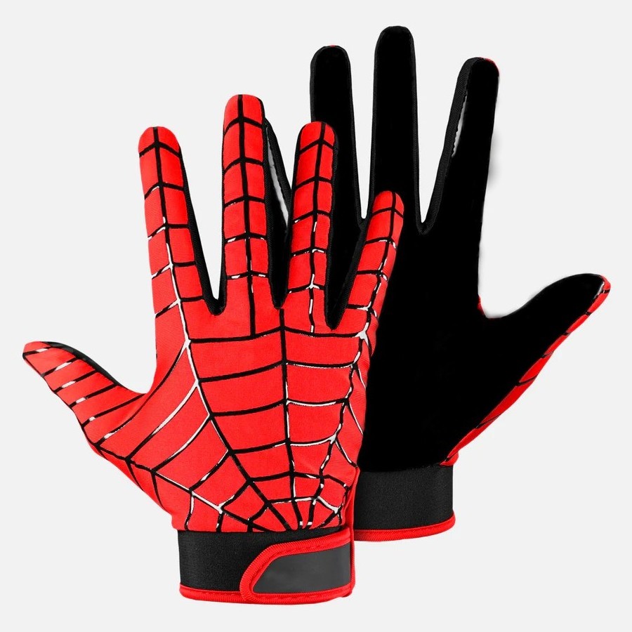 Red Web Pattern American Football Gloves High sticky palm American sublimated back football gloves