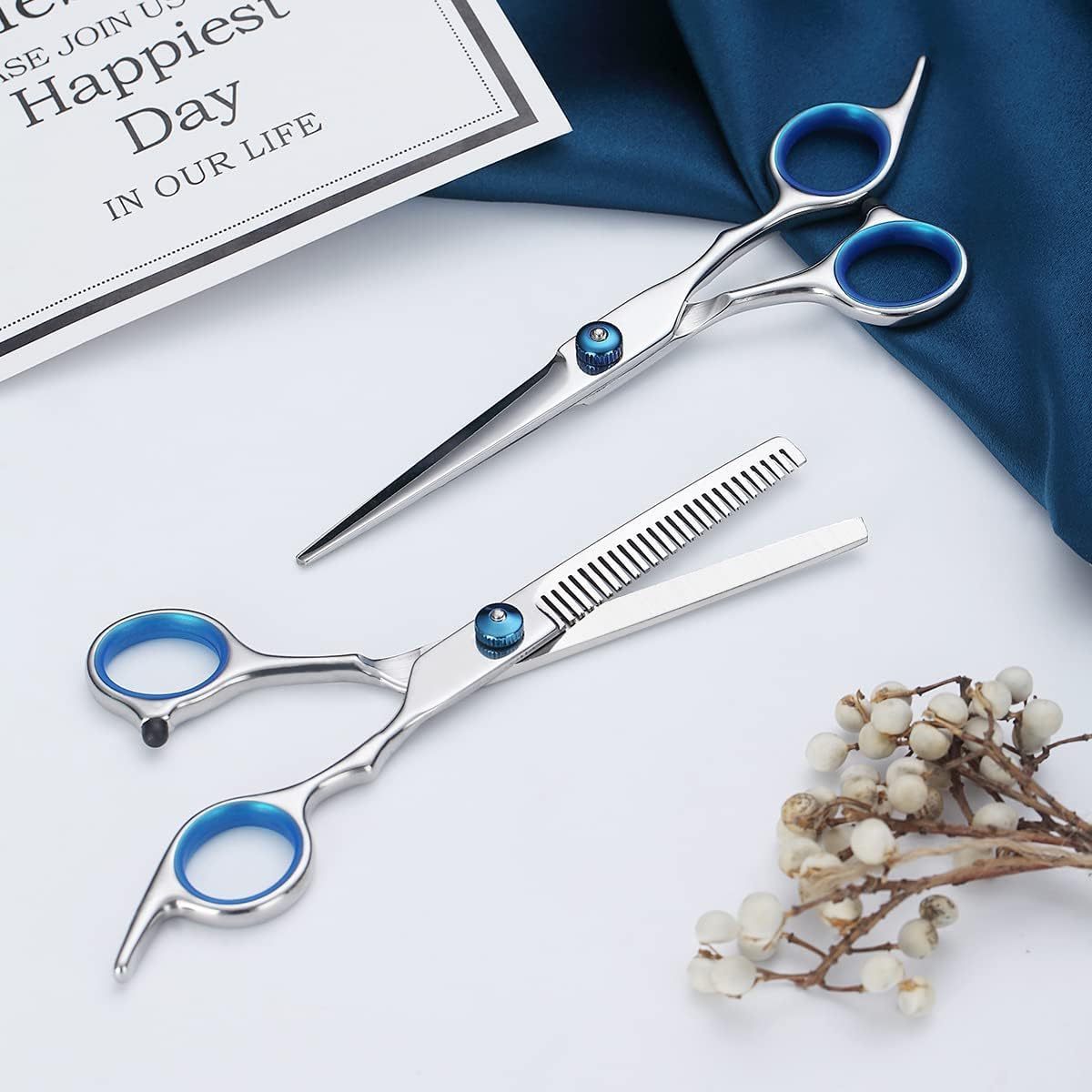 6.5 inch Hair Cutting and Thinning Scissors Shears 2 Pieces Professional Barber Hairdressing Texturizing Premium Salon Home use