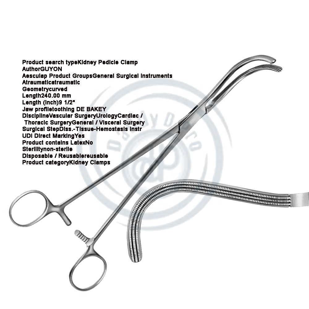 GUYON ATRAUMATA Kidney Pedicle Clamp Curved 240 mm (9 1/2