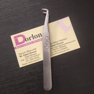 HIGH QUALITY RUSSIAN 90 DEGREE L TYPE VOLUME  SILVER  TWEEZER WITH CIRCLES PATTERN