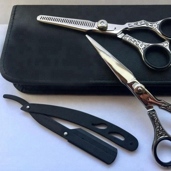 Professional Hairdressing Scissors Set Barber Hair Cutting Scissors With Razor