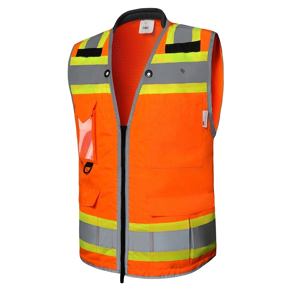 Industrial Safety Vest with Reflective Stripes, Neon Orange