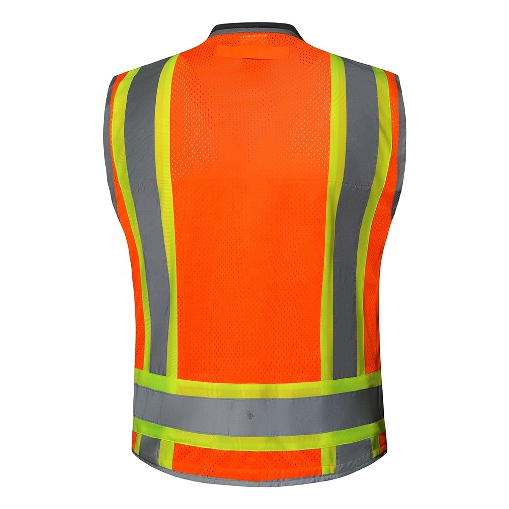 Industrial Safety Vest with Reflective Stripes, Neon Orange