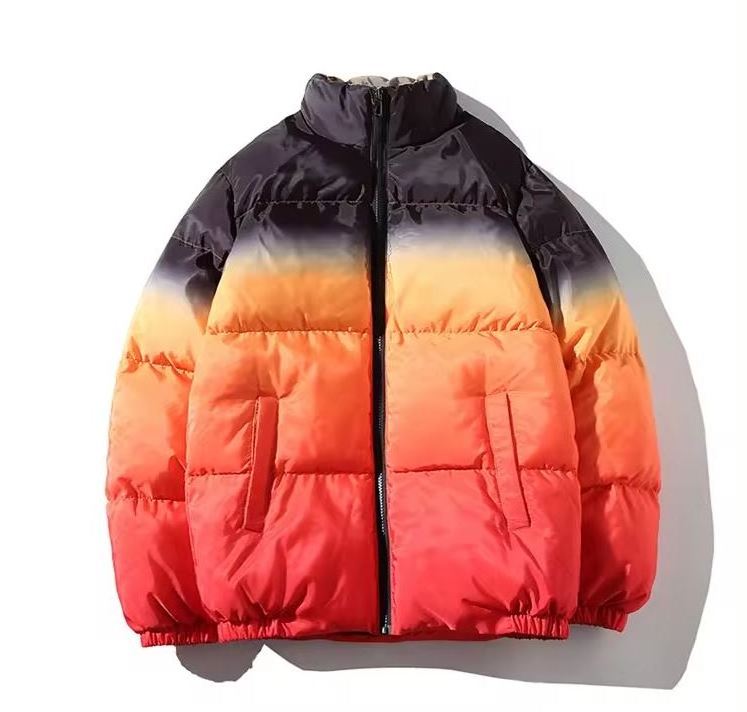 Ready to Ship Loose fit all over dip dye gradient printed men's winter warm puffer down jacket