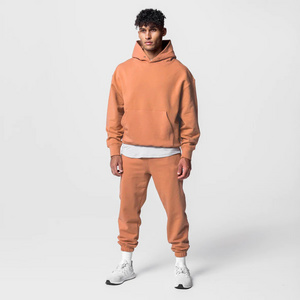 100% Cotton Man 2 Pieces Running Sweater Set Hoodies Sweatshirt Sweatpants Gym Workout Tracksuit Sweat Suit Loose Clothes