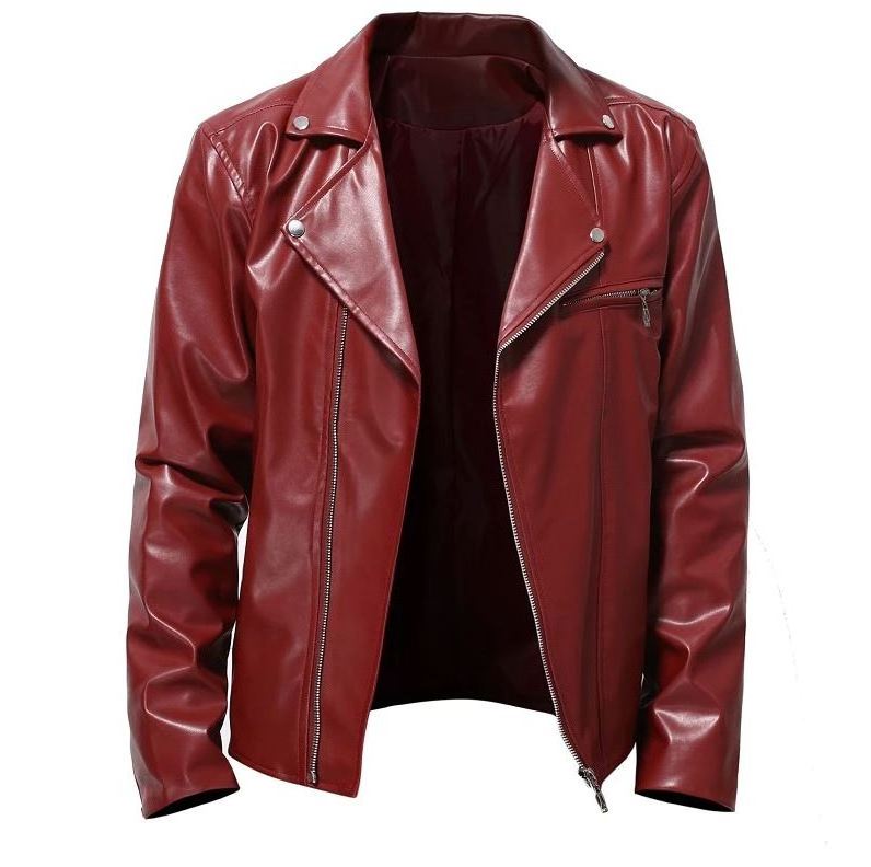 2023 New Arrival Jackets Men's Fashion Brown Zipper design Stand Collar leather jacket with side Pockets coat style