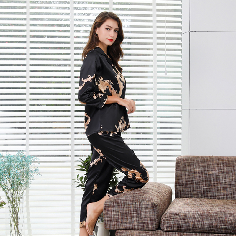 Women sleep wear long sleeve shirt and pajama high quality 2 pieces fashion wear nighty for hot girls