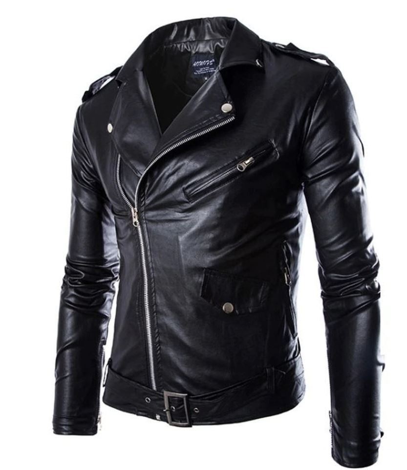 2023 New Arrival Jackets Men's Fashion Brown Zipper design Stand Collar leather jacket with side Pockets coat style