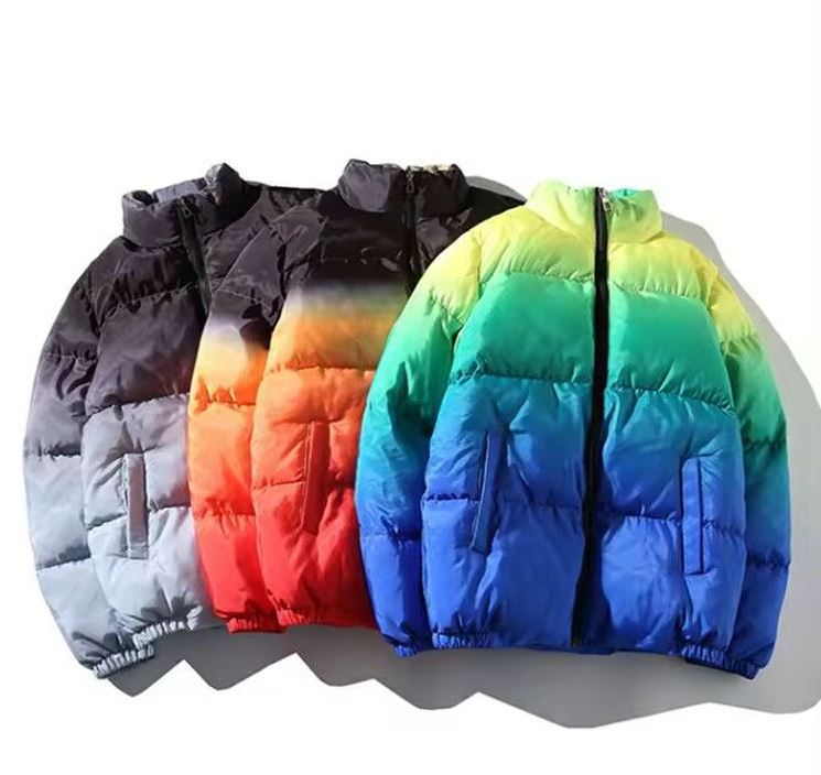 Ready to Ship Loose fit all over dip dye gradient printed men's winter warm puffer down jacket