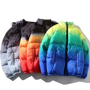 Ready to Ship Loose fit all over dip dye gradient printed men's winter warm puffer down jacket