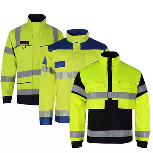 Factory Supply High Visibility Safety Work Clothes Construction Security Workwear 3M Reflective Work Jacket For Men's