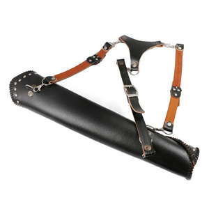 Cow Leather Archery Bag Back Strap Arrow Quiver Storage Case Arrow Holder Black