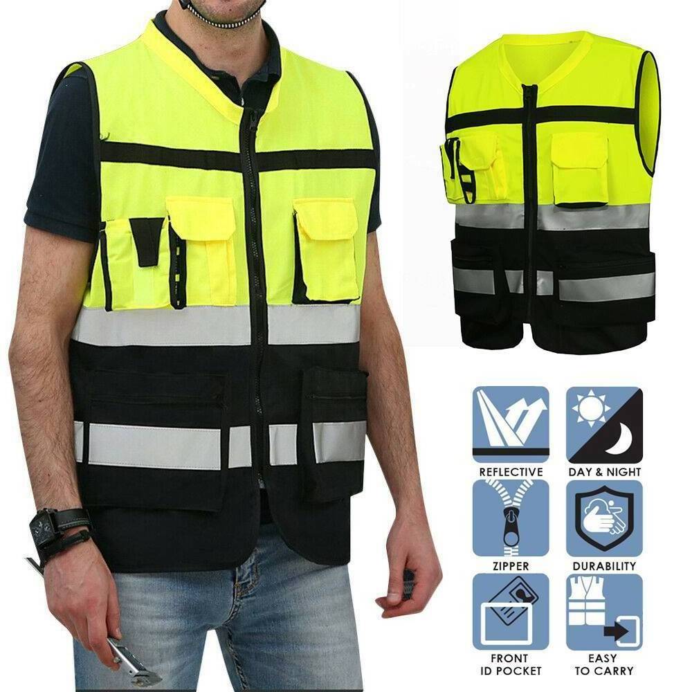 Good quality custom Black & Green visibility construction reflective safety vest with logo