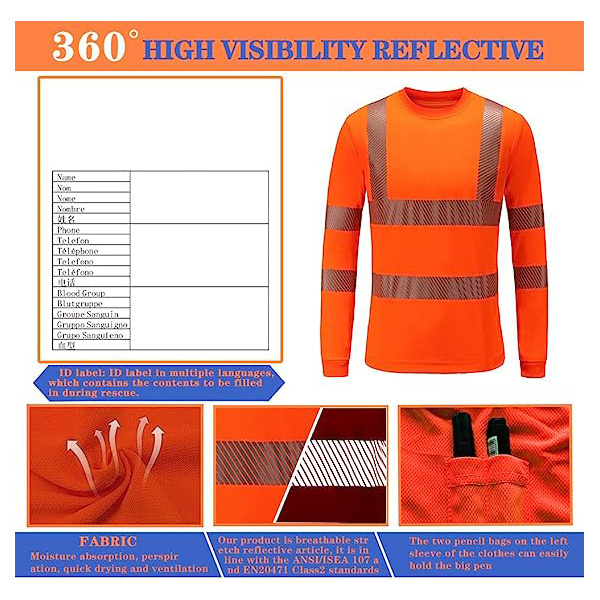 Custom High Visibility Work Safety Reflective Construction Long Sleeve Shirt Safety Clothing