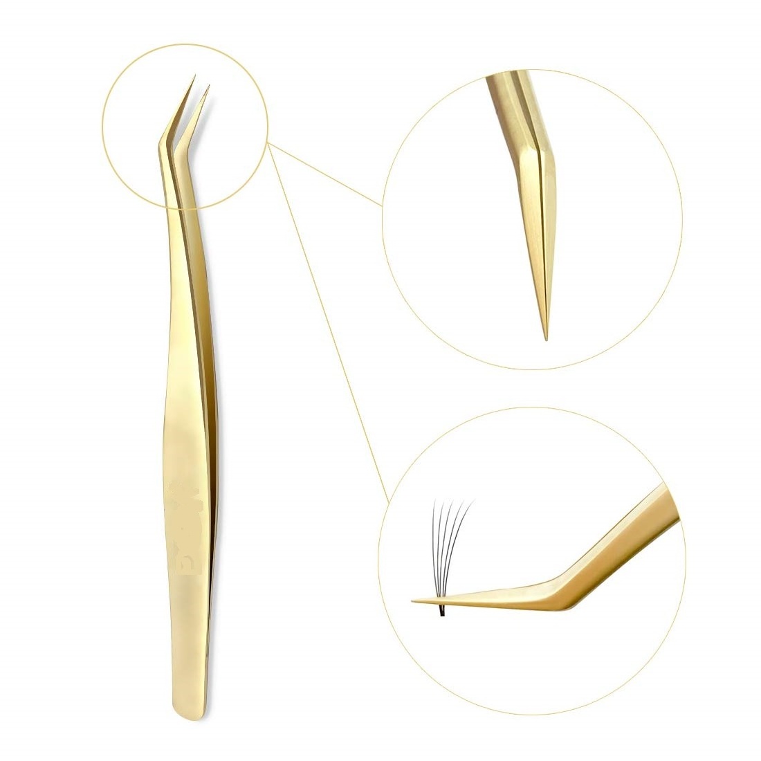 Custom Logo Gold Russian Tweezers 75 Degree Angular Tip Bulk Private Label Eyelash Extension Tweezers