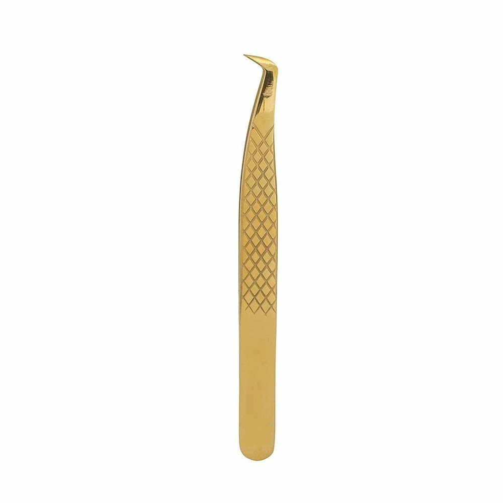 Custom Logo Gold Russian Tweezers 75 Degree Angular Tip Bulk Private Label Eyelash Extension Tweezers