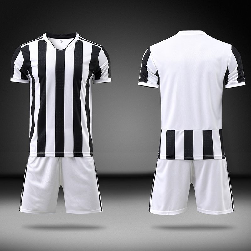 High Quality black and white Soccer Jersey Sets Polyester Sublimation teamwear Soccer Wear for Men's Custom soccer uniform.