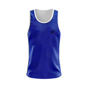 Dark Blue Color Tank Tops For Men's Made With Polyester Material Gym Body Building Basket ball Style Sleeveless Tops