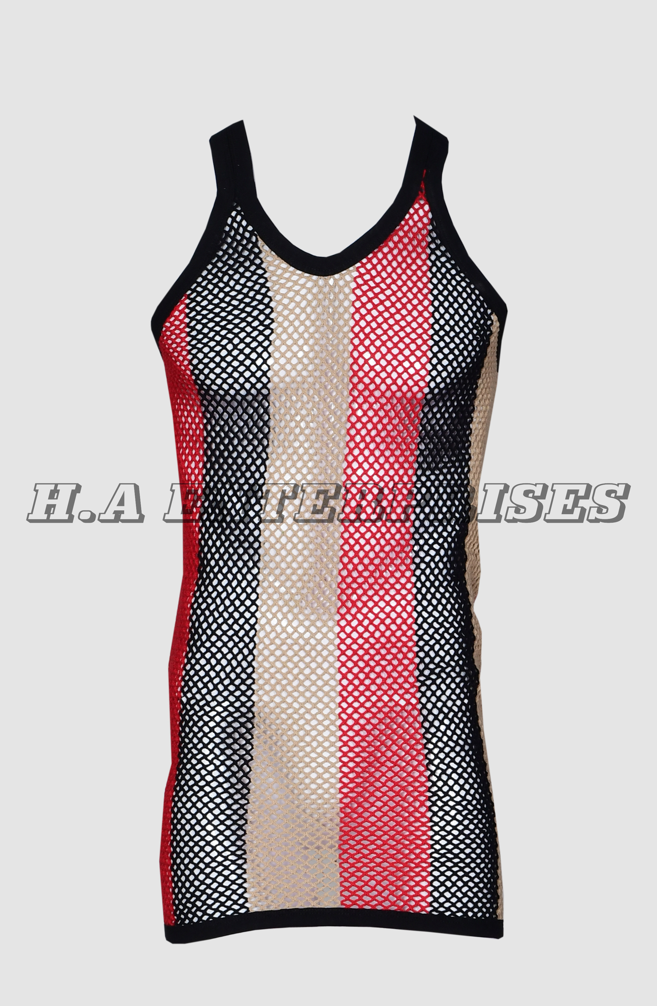 String Vest 100% Cotton Mesh Fishnet Stringer Vest, Rasta Caribbean Style Tank Top Large Meshing Jamaica Trinidad, Gym Wear