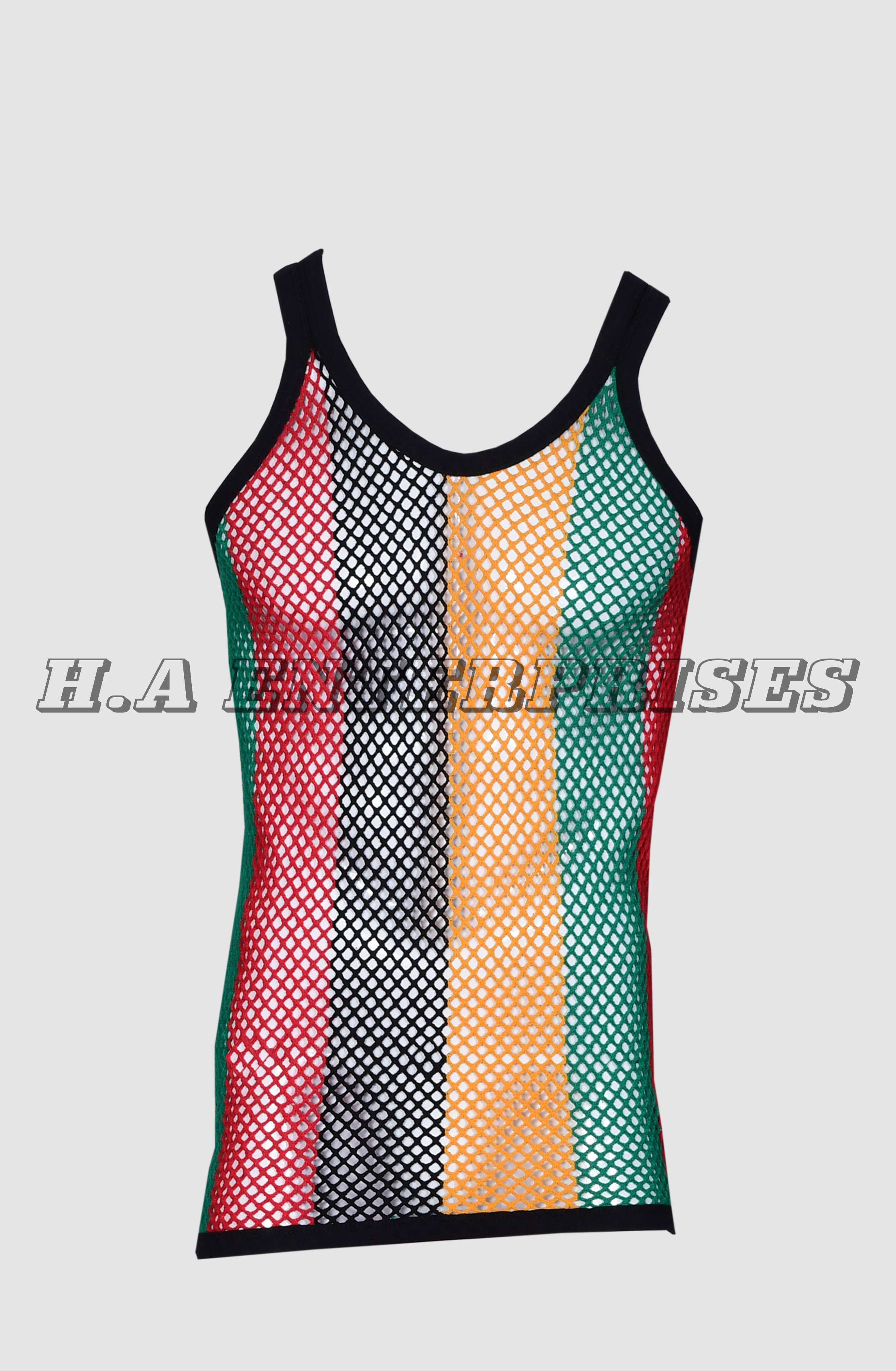 String Vest 100% Cotton Mesh Fishnet Stringer Vest, Rasta Caribbean Style Tank Top Large Meshing Jamaica Trinidad, Gym Wear