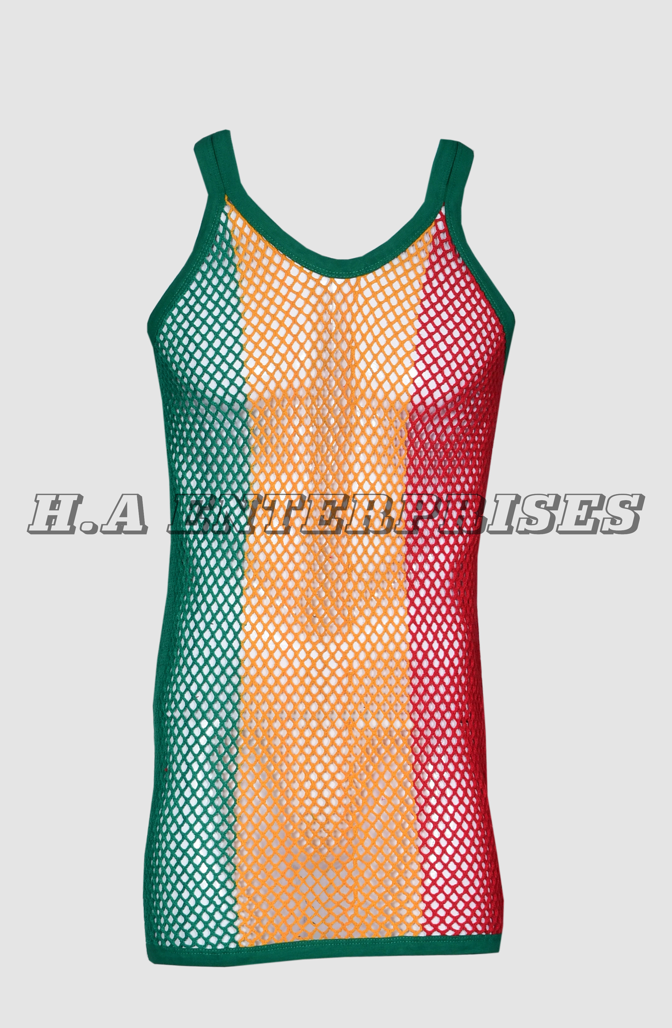 String Vest 100% Cotton Mesh Fishnet Stringer Vest, Rasta Caribbean Style Tank Top Large Meshing Jamaica Trinidad, Gym Wear