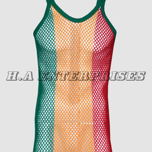 String Vest 100% Cotton Mesh Fishnet Stringer Vest, Rasta Caribbean Style Tank Top Large Meshing Jamaica Trinidad, Gym Wear