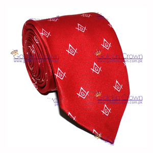 Custom Wholesale Masonic Craft Red 100% Silk Tie with Square Compass & G Print