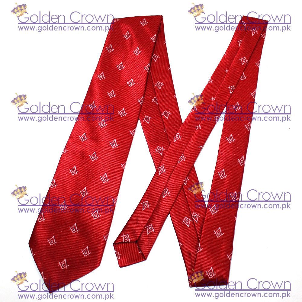 Custom Wholesale Masonic Craft Red 100% Silk Tie with Square Compass & G Print