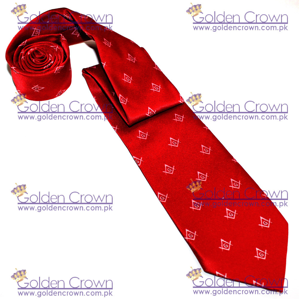 Custom Wholesale Masonic Craft Red 100% Silk Tie with Square Compass & G Print