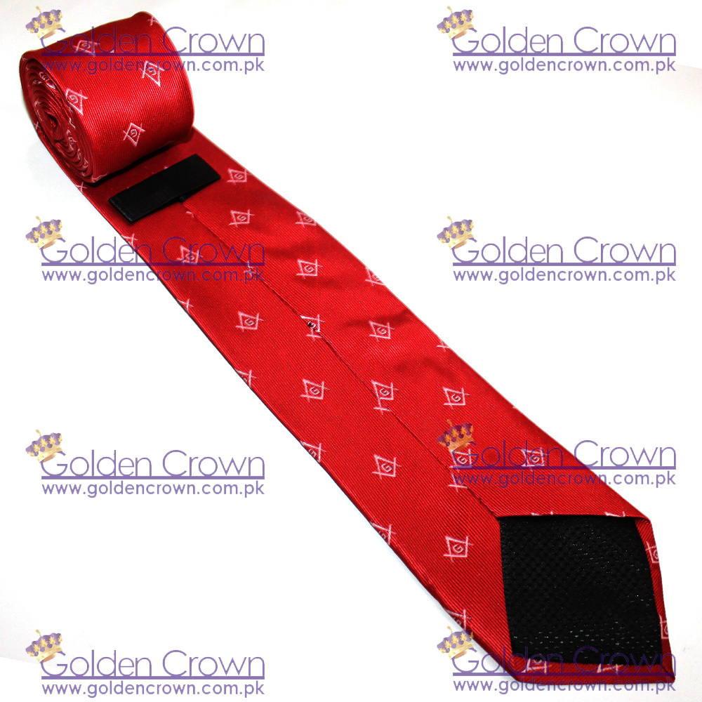 Custom Wholesale Masonic Craft Red 100% Silk Tie with Square Compass & G Print