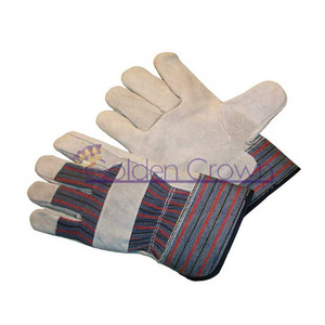 Cowhide Leather Work Gloves with Rubberized Safety Cuff