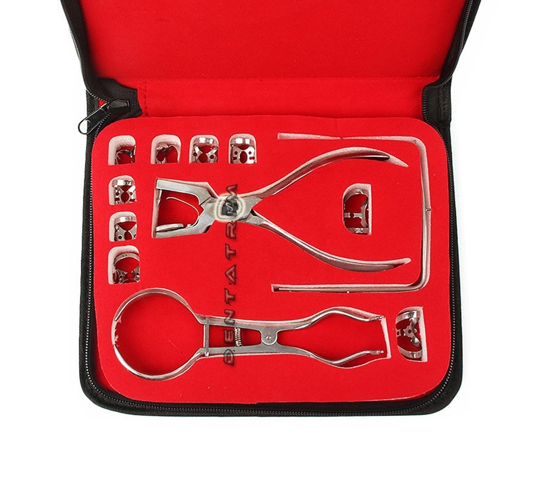 Private Label Dental Rubber Dam Kit with Clamps & Case Punch Pliers, Ivory Pliers Custom Logo Dental Orthodontic Instruments