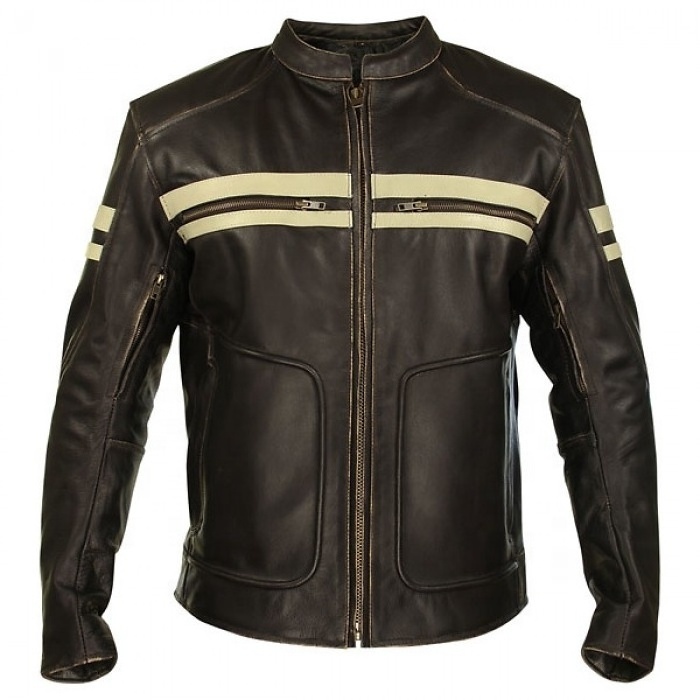 Men Biker Leather Jacket with Stripes Motorbike Motorcycle Riding Clothing Waterproof Winter Jacket