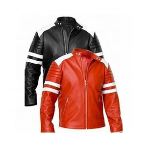 Men Biker Leather Jacket with Stripes Motorbike Motorcycle Riding Clothing Waterproof Winter Jacket