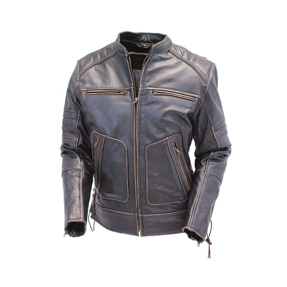 Men Biker Leather Jacket with Stripes Motorbike Motorcycle Riding Clothing Waterproof Winter Jacket