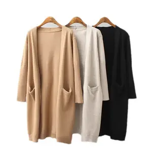 Hot Sale High Quality Fashion Women Pocket Cardigans for Ladies Knit Long Cardigan Sweater Long Sleeve Loose Style