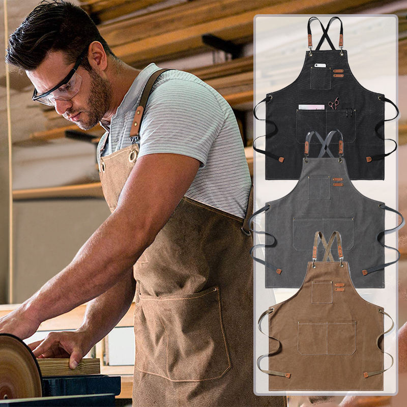 Custom Logo Bbq Restaurant Beauty Coffee Shop Bakery Denim Canvas Chef Kitchen Apron With Strap