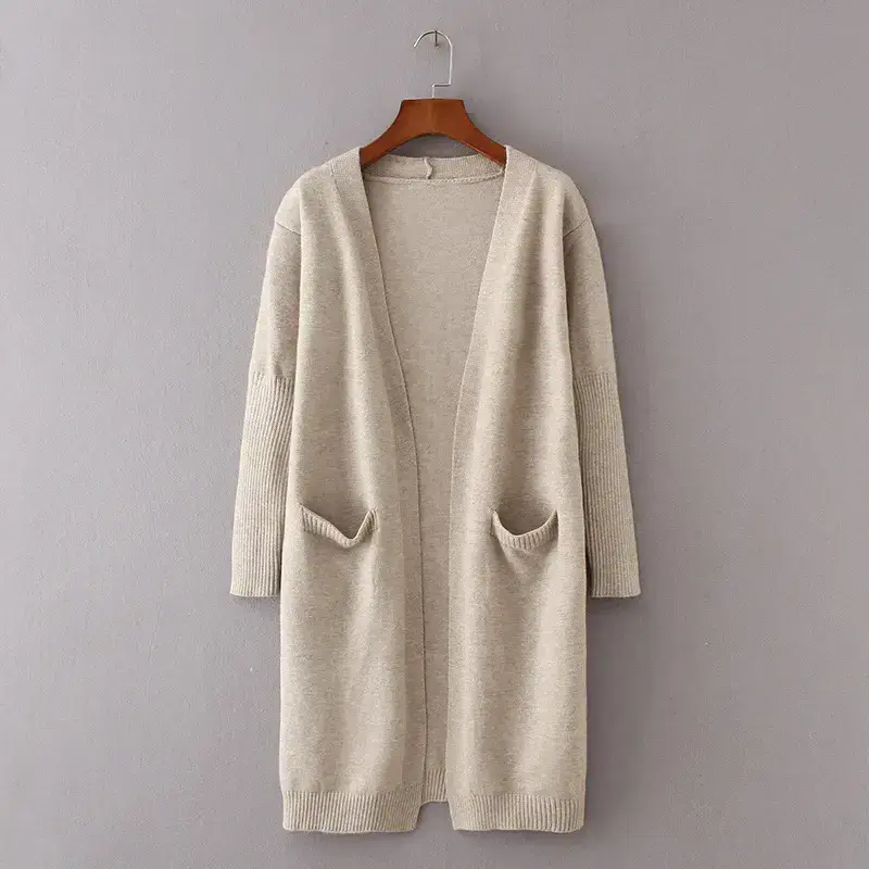 Hot Sale High Quality Fashion Women Pocket Cardigans for Ladies Knit Long Cardigan Sweater Long Sleeve Loose Style