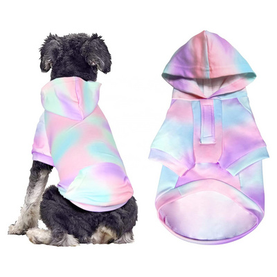 Tie Dye Dog Fleece Hoodie Soft & Breathable Sublimation Hood Small Medium Puppy Clothes Dog Sweater With Pocket Pet Sweatshirt