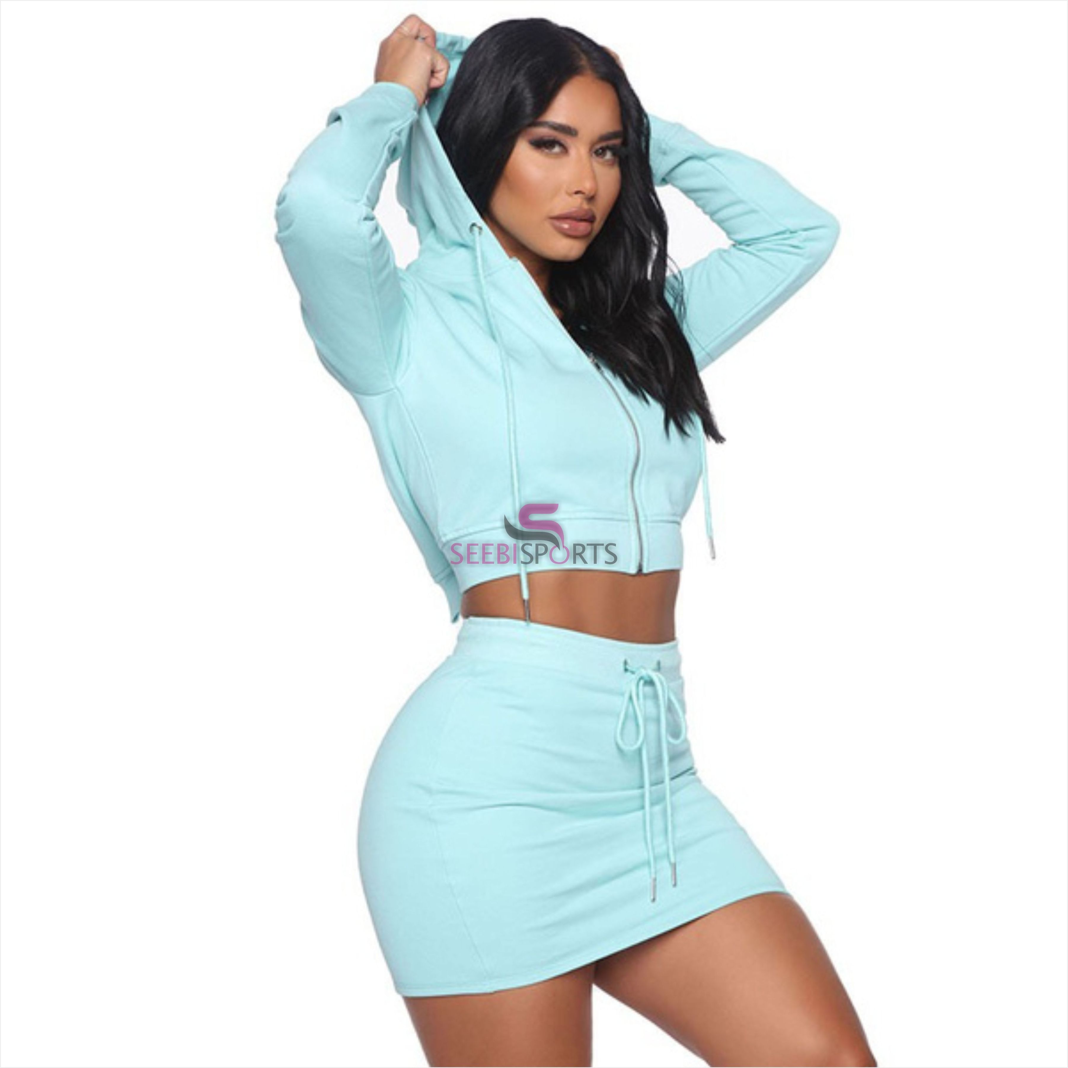 Sporty Sweat suits for Women Two Piece Outfits Zip Up Cropped Hoodies and Shorts Matching Sets Sexy Tracksuits