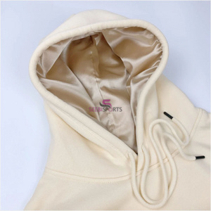 Satin Lined Hoodie Unisex Fleece Lined Thick Cream Beige Hoodies Long Sleeve Printed Customized Wholesale Soft hoodies