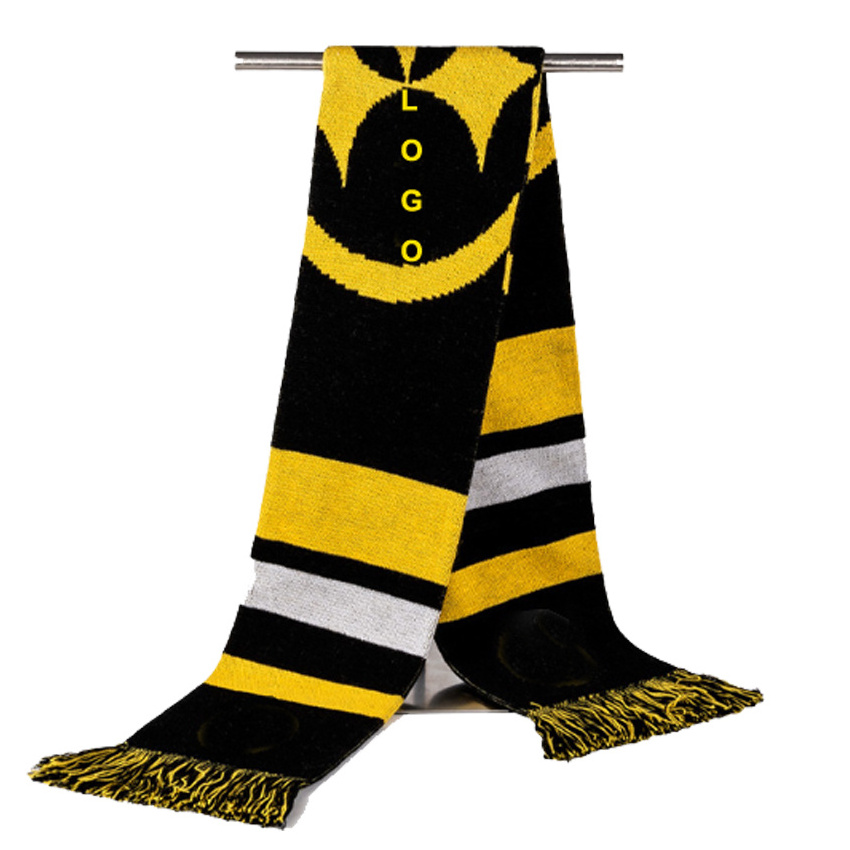 Best Material Customized Double Side Fan Jacquard Knitted Sports Acrylic Scarves 100% Polyester Soccer Club Football Fan Scarf